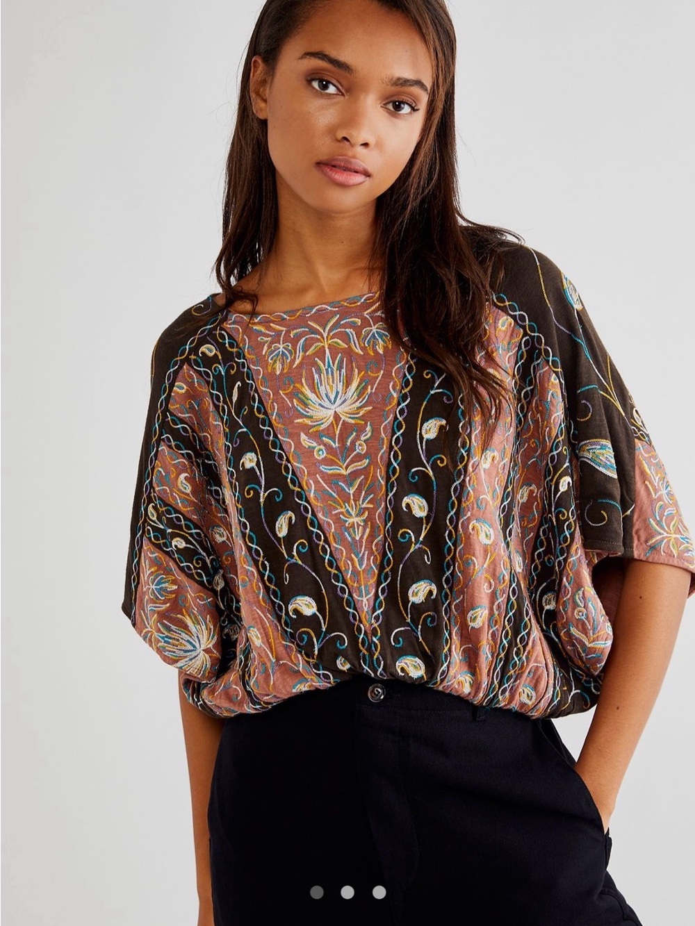 Free People SUPER RARE dusty Rose Paisley Dolman Sleeve Blouse